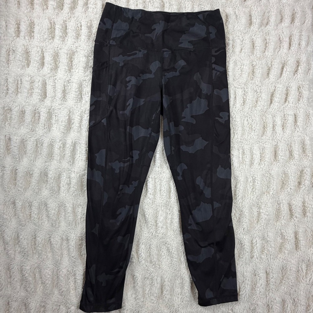 Yogalicious Lux Camo Leggings Womens Large Black Grey Camouflage Pockets Yoga